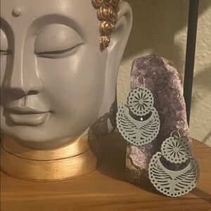 Elegant Blue Wood Filigree Earrings